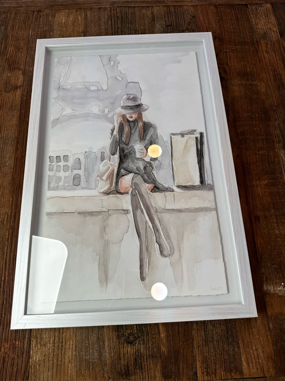 Framed Neutral Watercolor City Fashion Print - White Frame